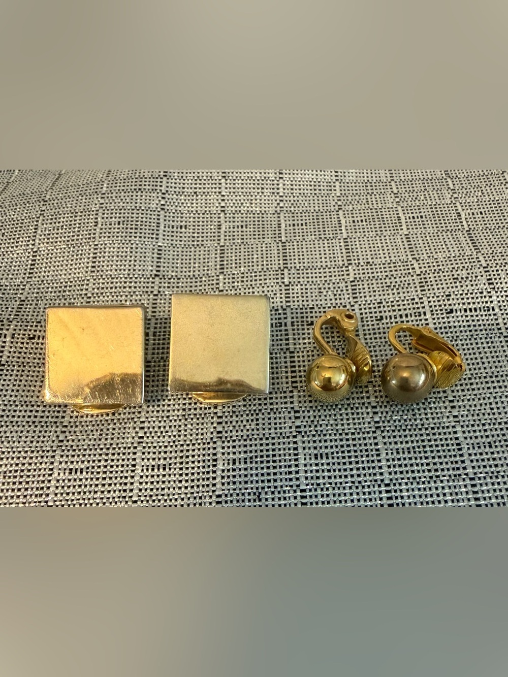 Gold-tone Square Clip Earrings and Clip-On Ball Earrings